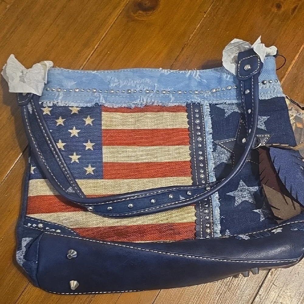 American Flag Denim Shoulder Bag - Picture 12 of 12